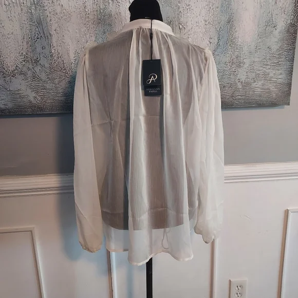 Adrianna Papell Floral Embroidered Chiffon Semi-Sheer Blouse Sz-L - Picture 2 of 8
